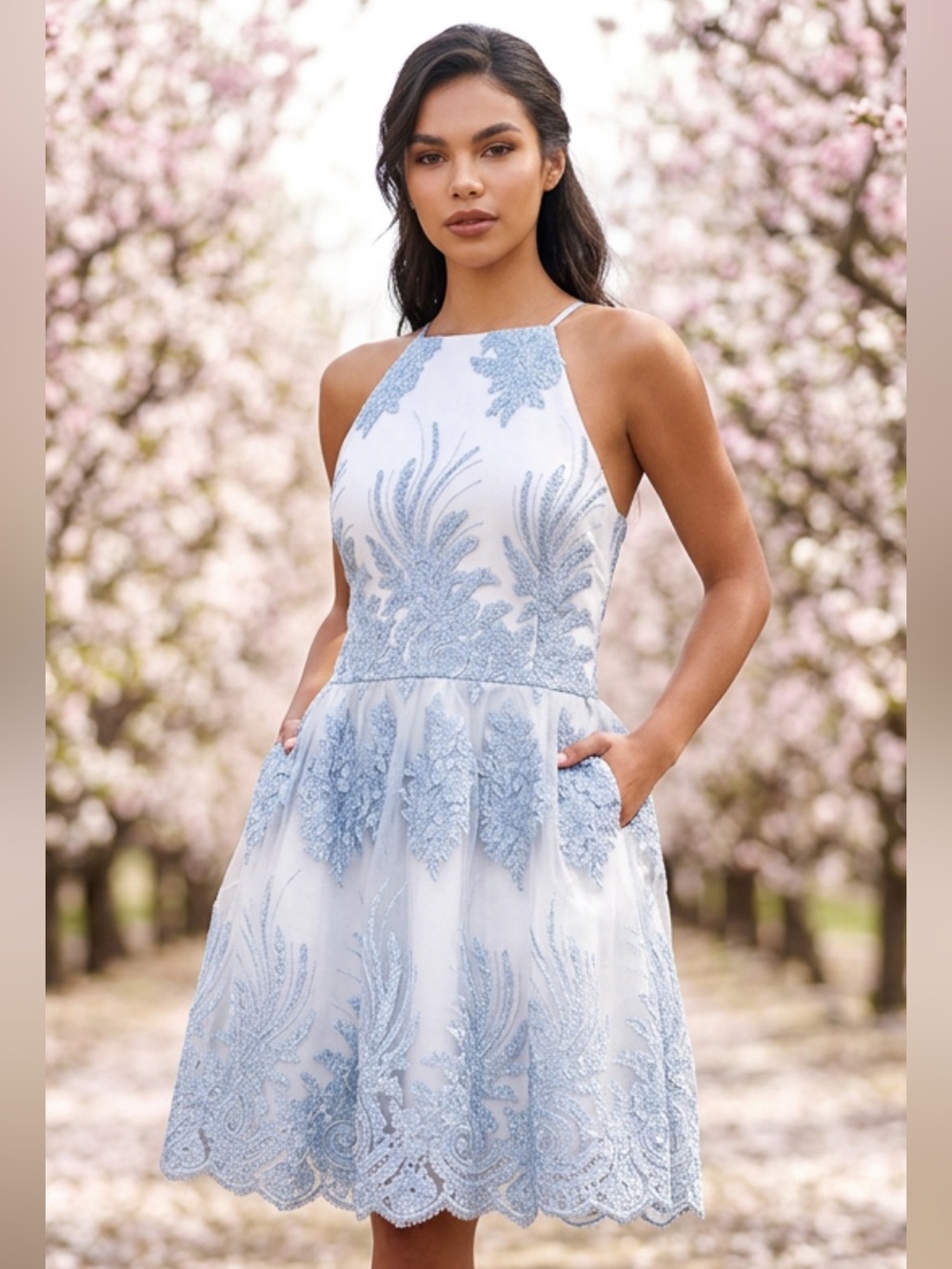 Altered State white & Light Blue lined Party dress, Formal dress sz Small